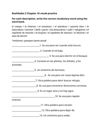 Realidades 3 Chapter 1A vocab practice