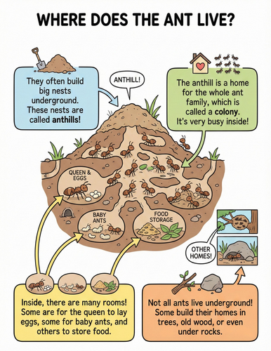 The ant I Where does it live I Educational Poster
