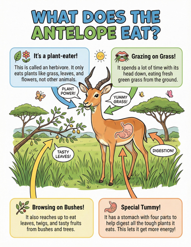 The antelope I What does it eat I Educational Poster