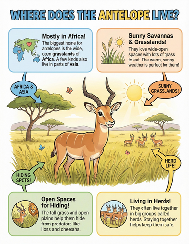 The antelope I Where does it live I Educational Poster