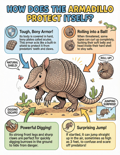 The armadillo I How does it protect itself I Educational Poster