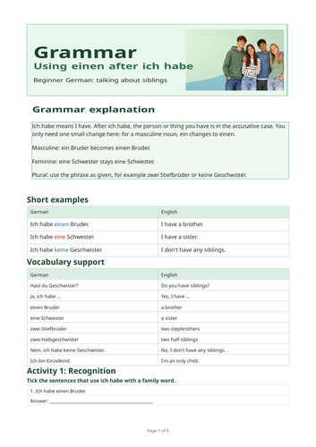 German Grammar: Using einen after ich habe