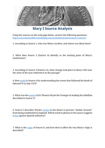 Queen Mary I Source Analysis Worksheet
