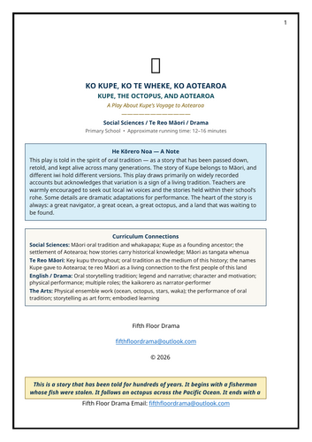 Kupe, the Octopus and Aotearoa - Kupe’s Voyage to Aotearoa Classroom Play