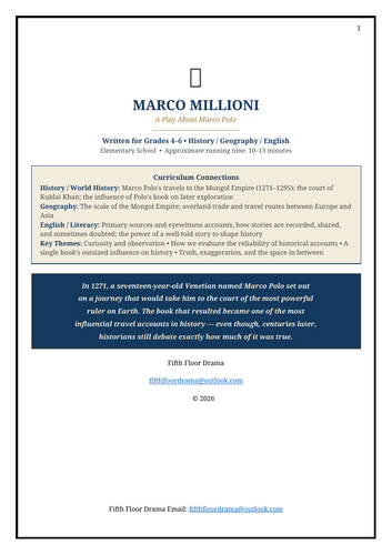 MARCO MILLIONI: Marco Polo Classroom Play | Exploration & Silk Road History