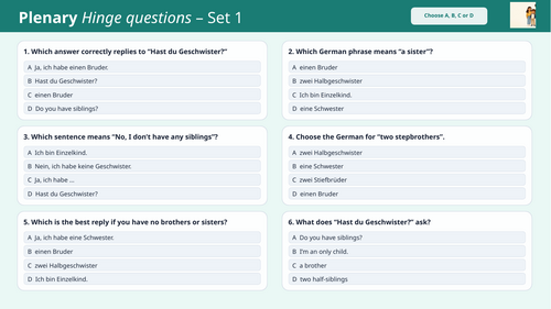German Family Vocabulary Plenary: Hinge Questions