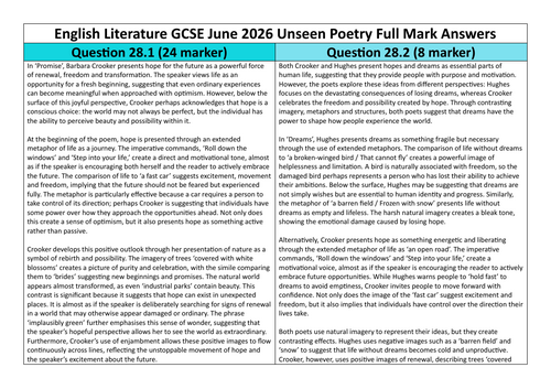 AQA Unseen Poetry Model Answers May 2026