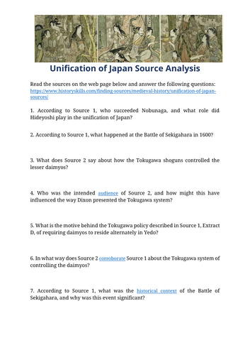 Unification of Japan Source Analysis Worksheet