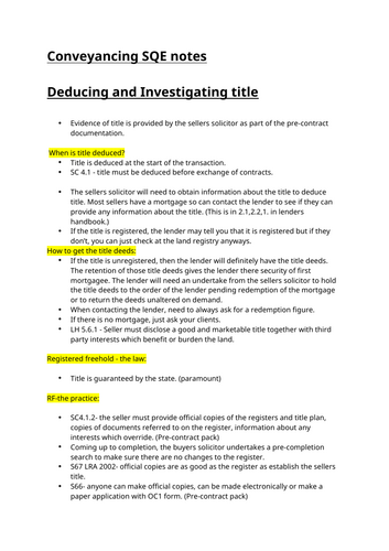 SQE notes - Conveyancing/Property