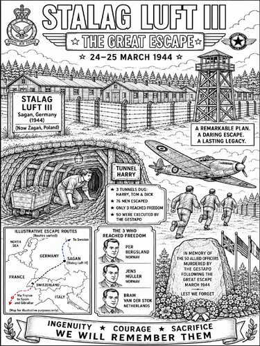 Stalag Luft III – The Great Escape | WWII Educational Poster