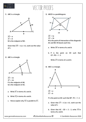 Vector Proofs - Maths GCSE Higher Worksheet