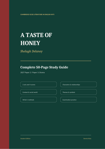 50-page study guide to Shelagh Delaney’s A Taste of Honey. Designed for the 2027