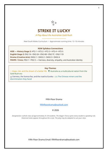 Strike It Lucky | Australian Gold Rush Classroom Play | History Drama Script
