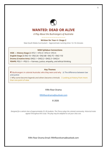 Wanted Dead or Alive | Australian Bushrangers Classroom Play | History Script