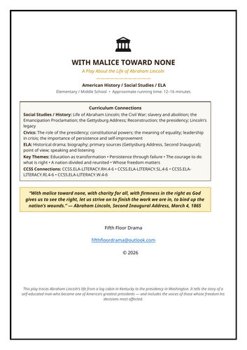 With Malice Toward None | Abraham Lincoln Classroom Play | Civil War History
