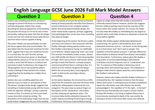 AQA English Language 2026 Full Mark Model Answers Paper 1 and Paper 2