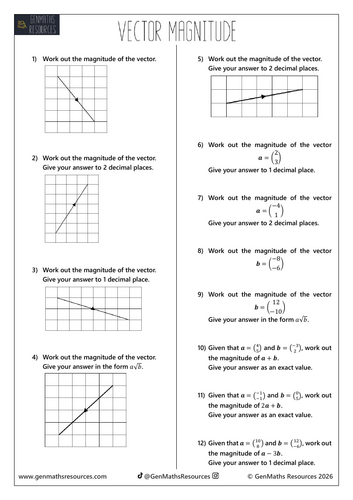 Vector Magnitude - Maths IGCSE Higher Worksheet