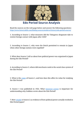 Edo Period of Japan Source Analysis Worksheet