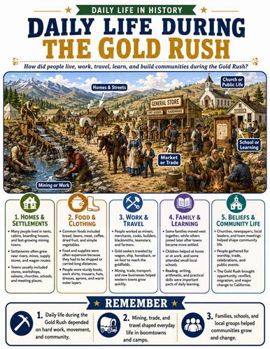 Daily Life during the Gold Rush I Educational Poster