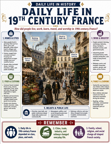 Daily Life in 19th Century France I Educational Poster