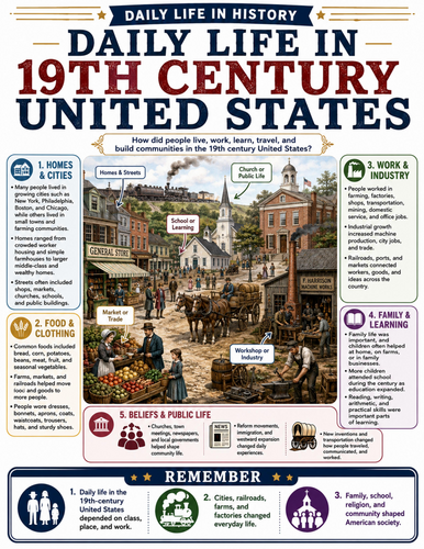 Daily Life in 19th Century United States I Educational Poster