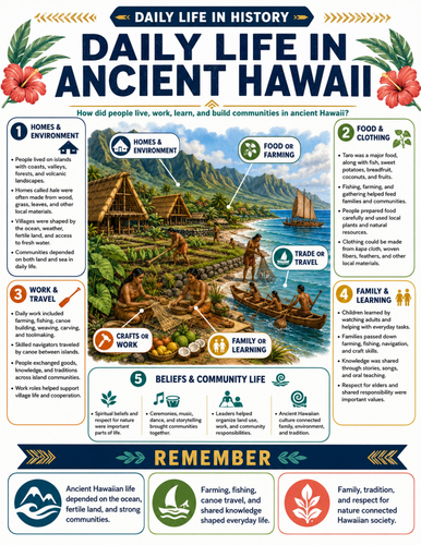 Daily Life in Ancient Hawaii I Educational Poster