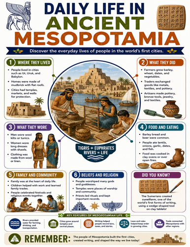 Daily Life in Ancient Mesopotamia I Educational Poster
