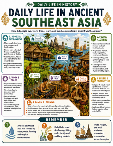 Daily Life in Ancient Southeast Asia I Educational Poster