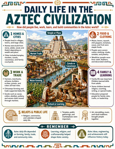 Daily Life in Aztec Civilization I Educational Poster