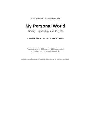 GCSE Spanish Pearson Foundation Reading + Vocabulary Workbook - My personal World