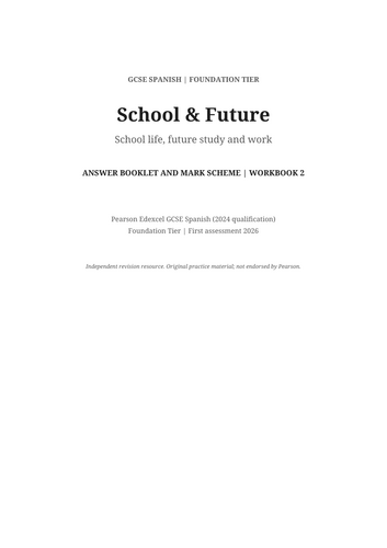 GCSE Spanish Pearson Foundation Reading Workbook - School and future jobs