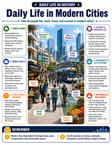 Daily Life in Modern Cities I Educational Poster