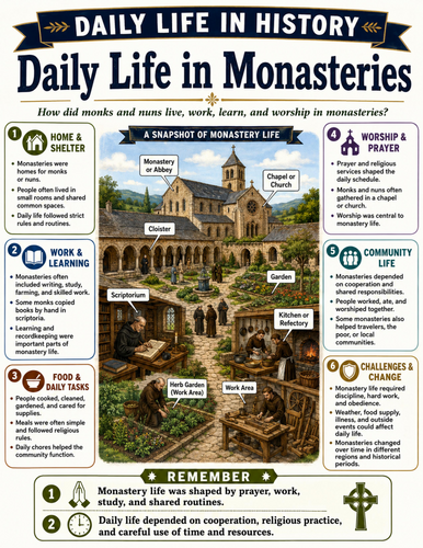 Daily Life in Monasteries I Educational Poster
