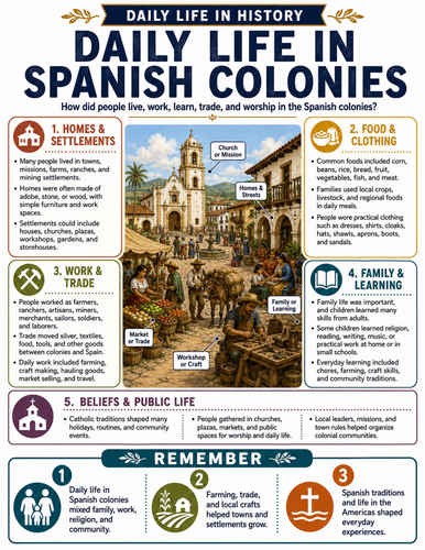 Daily Life in Spanish Colonies I Educational Poster