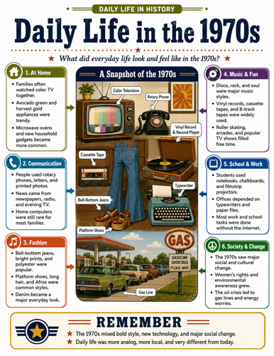 Daily Life in the 1970s I Educational Poster