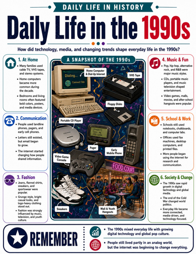 Daily Life in the 1990s I Educational Poster