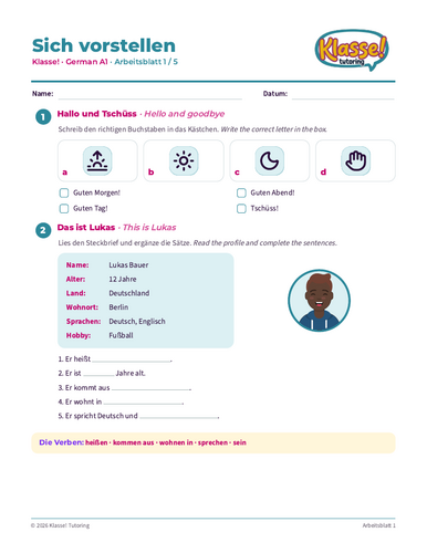German A1 Sich Vorstellen Worksheets – Set 1