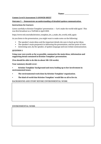 L6 Lit Comm/Literacy Listening Assessment and Marking Scheme