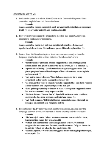 L6 Lit Comm Textual Analysis Assessments and Marking Scheme