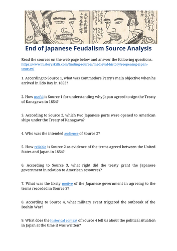 End of Japanese Feudalism Source Analysis Worksheet