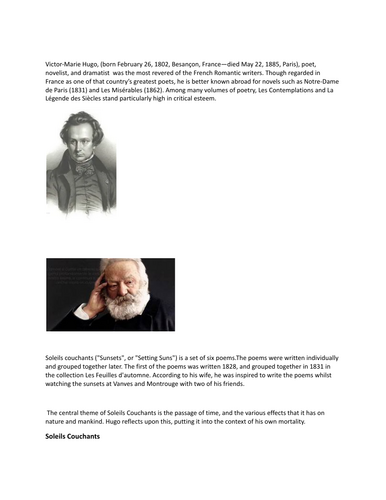 "Soleils Couchants" VICTOR HUGO (with translation) A LEVEL / International Baccalaureat FRENCH