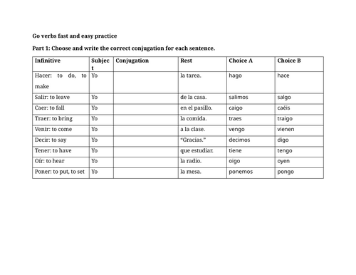 Go verbs fast and easy practice