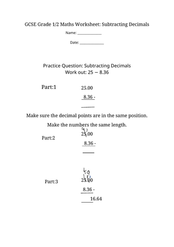 Subtracting Decimals