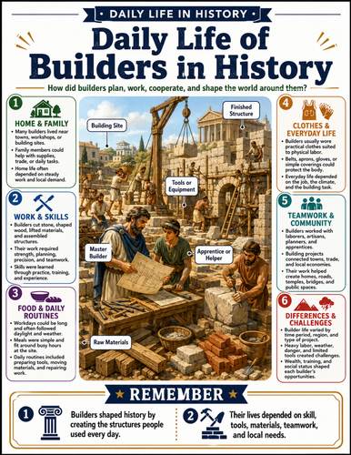 Daily Life of Builders in History I Educational Poster
