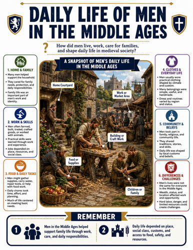 Daily Life of Men in the Middle Ages I Educational Poster