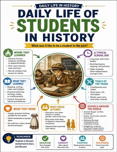 Daily Life of Students in History I Educational Poster