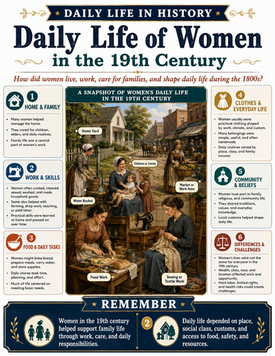 Daily Life of Women in 19th Century I Educational Poster