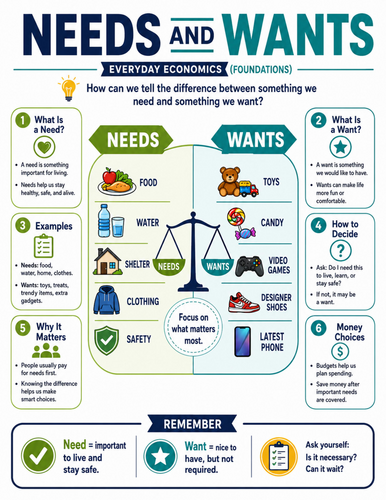 Needs and Wants I Educational Poster