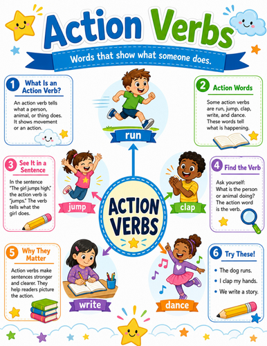 Action Verbs I Elementary School Poster I Classroom Decor
