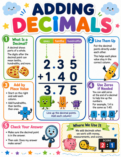 Adding Decimals I Elementary School Poster I Classroom Decor